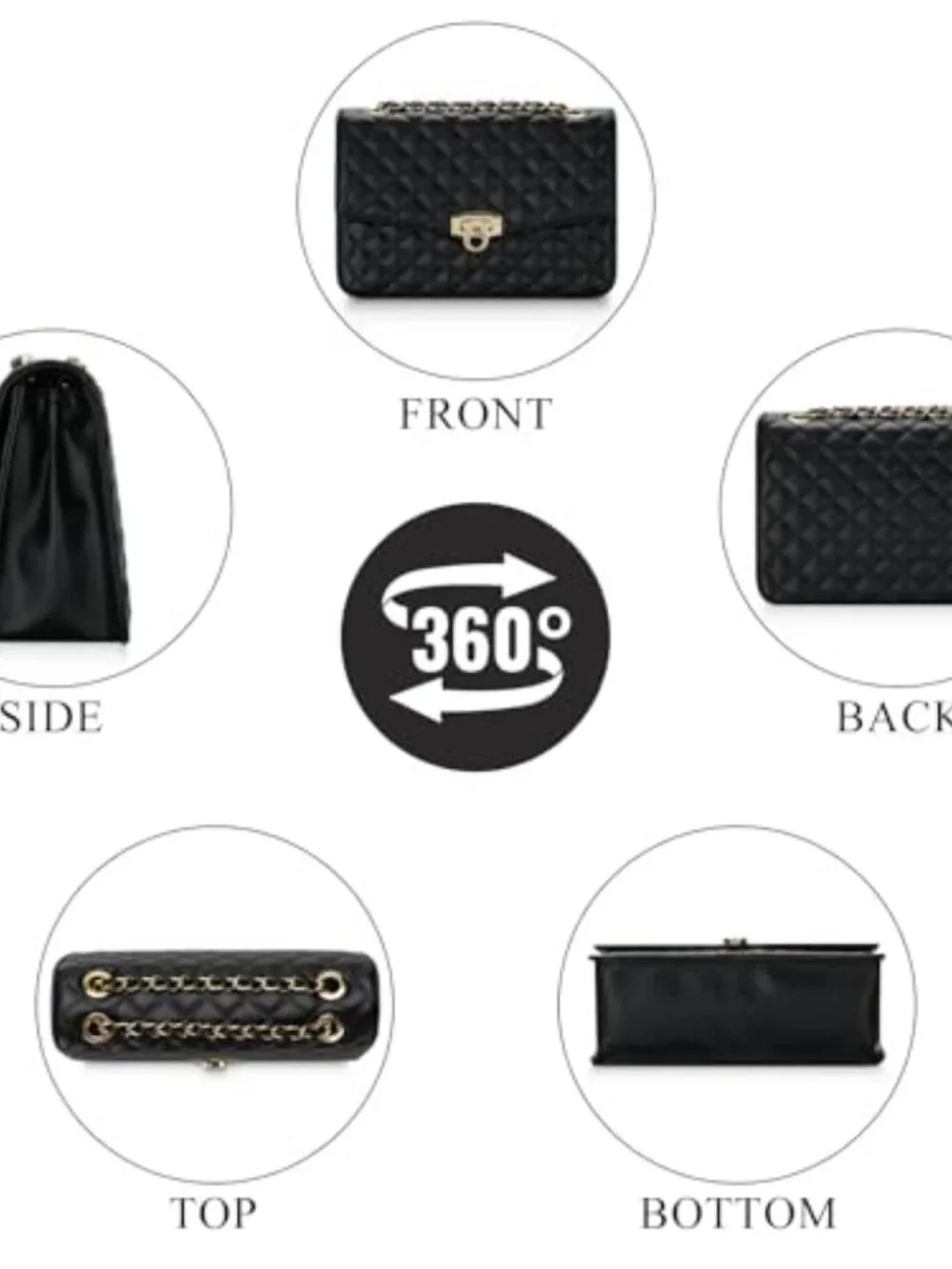 Quilted Vegan Leather Crossbody Bag with Chain Strap, Small Shoulder Purse